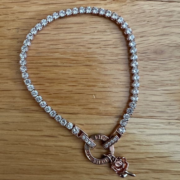 Dovetail Rose Gold Tennis Bracelet Life is Beautiful Rose Charm - Picture 1 of 14